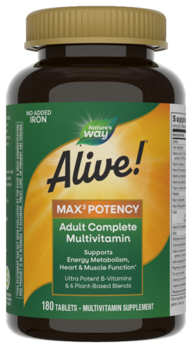 Alive! Max3 Potency (Мультивитаминный комплекс без добавления железа) 180 таблеток (Nature's Way)