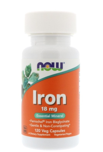 Iron 18 мг (Железо) 120 вег капсул (Now Foods)