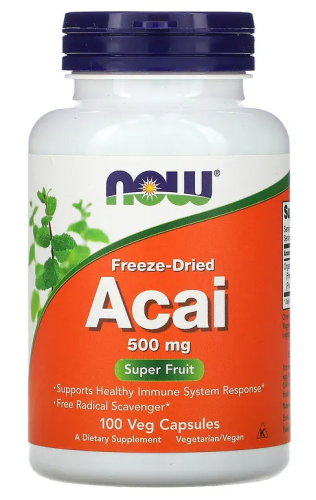 Acai Freeze-Dreid 500 мг (Сублимированные ягоды Асаи) 100 вег капсул (Now Foods)