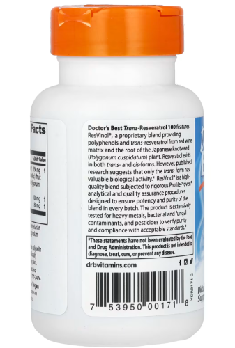 Trans-Resveratrol with Resvinol 100 mg (Транс-Ресвератрол 100 мг) 60 вег капс (Doctor's Best) фото 2