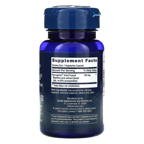Pycnogenol 100 мг (Пикногенол) 60 вегетарианских капсул (Life Extension) фото 2
