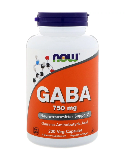 GABA 750 мг (ГАМК) 200 вег капсул (Now Foods)