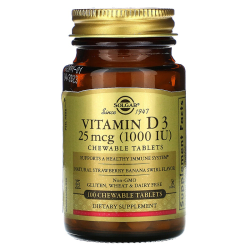Vitamin D3 (Витамин Д3) 25 мкг (1000 IU) 100 жевательных таблеток (Solgar)