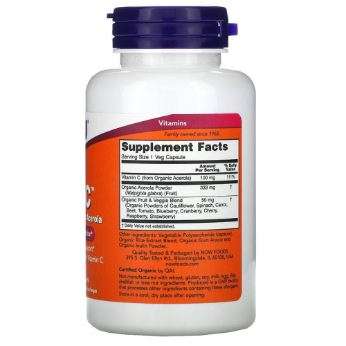 TRU-C Acerola 100 мг (Витамин С из Ацеролы) 60 вег капс (Now Foods) фото 2