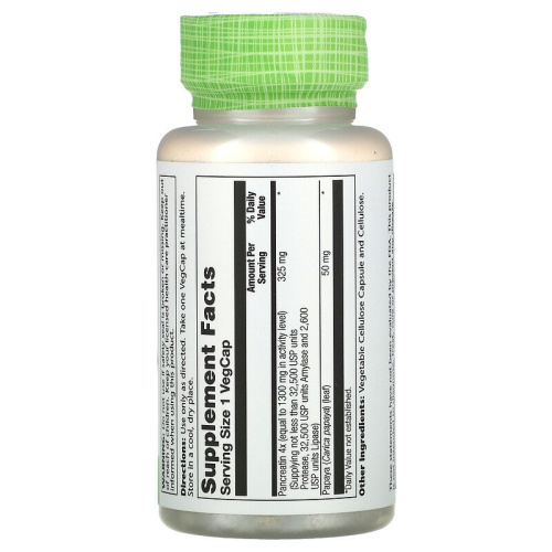 Pancreatin 1300 with Protease, Amilase & Lipase (Панкреатин) 90 вег капсул (Solaray) фото 2