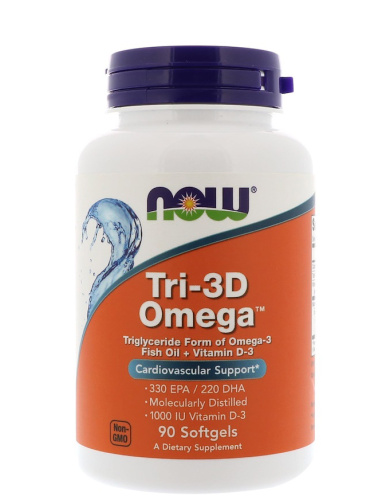 Tri-3D Omega 90 капсул (Now Foods)