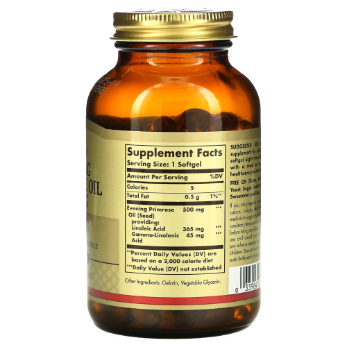Evening Primrose Oil 500 мг (Масло Примулы Вечерней) 180 капсул (Solgar) фото 2