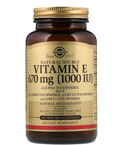 Vitamin E (Витамин E) Mixed Tocopherol 670 мг (1000 IU) 100 вег мягких капсул (Solgar)