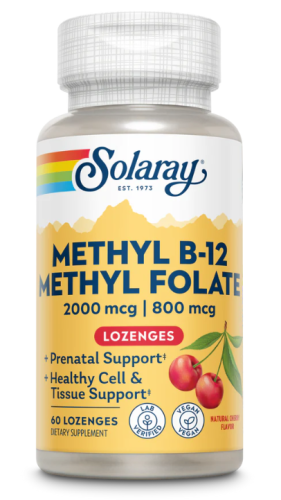 Methyl B-12 2000 mcg & Methyl Folate 800 mcg (Метил B-12 и Метил фолат) 60 леденцов (Solaray)