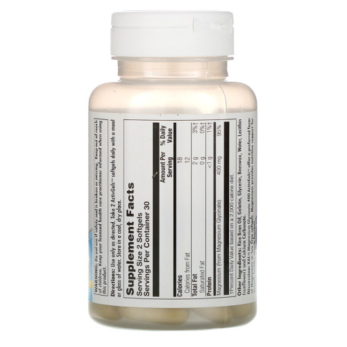 Magnesium Glycinate (Глицинат магния) 400 мг 60 капсул (KAL) фото 2