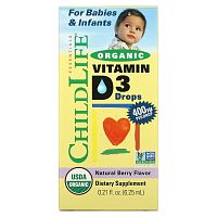Organic Vitamin D-3 (органический витамин D3) ягодный вкус 400 МЕ 10 мл (ChildLife) Срок 01