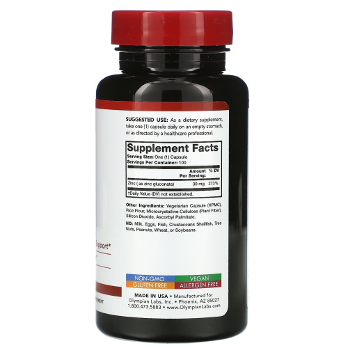 Zinc 30 mg (Цинк 30 мг) 100 капсул (Olympian Labs) фото 2