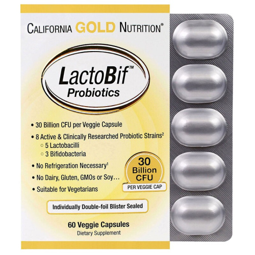 LactoBif Probiotic (Пробиотики 30 млрд КОЕ) 60 капсул (California Gold Nutrition)
