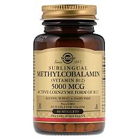 Methylcobalamin 5000 мкг (Сублингвальный Метилкобаламин витамин B12) 60 табл (Solgar)