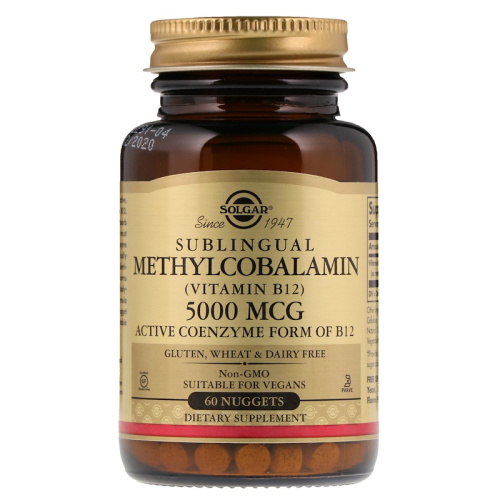Methylcobalamin 5000 мкг (Сублингвальный Метилкобаламин витамин B12) 60 табл (Solgar)