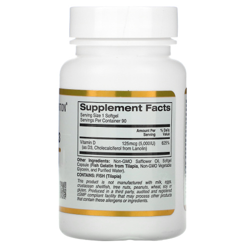 Vitamin D3 (Витамин D3) 125 мкг 5000 IU 90 капсул (California Gold Nutrition) фото 2