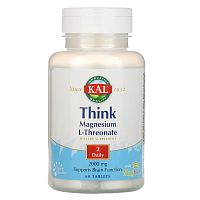 Think Magnesium L-Threonate Магний L-треонат для улучшения работы мозга 2000 мг 60 таблеток (KAL)