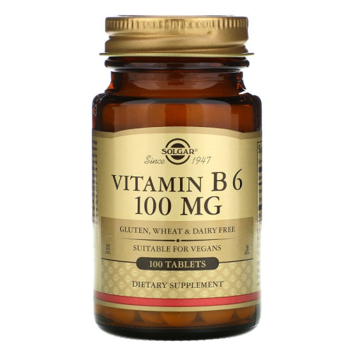 Vitamin B-6 Piridoxine HCI 100 мг (Витамин Б-6 Пиридоксин гидрохлорид) 100 таблеток (Solgar)