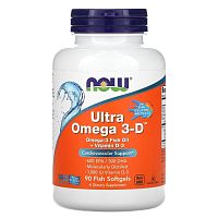 Ultra Omega 3-D + Vitamin D3 600 EPA / 300 DHA 90 рыбных капсул (Now Foods)