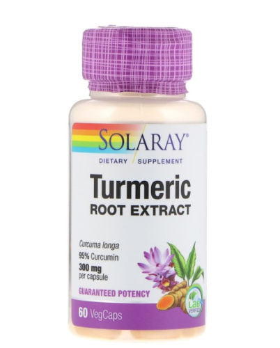 Turmeric Root Extract 300 mg (Экстракт из Корня Куркумы 300 мг) 60 вег капсул (Solaray)  фото 5