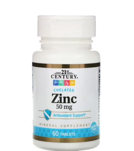 Zinc Chelated (Хелатный Цинк) 50 мг 60 таблеток (21st Century)