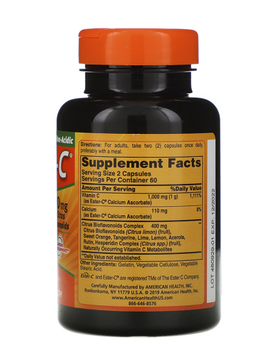 Vitamin C Ester-C with Citrus Bioflavonoids 500 мг 120 капсул (American Health) фото 2