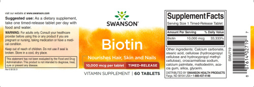Biotin 10000 mcg TR (Биотин 10000 мкг замедленного высвобождения) 60 таблеток (Swanson) фото 3