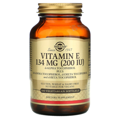 Vitamin E (Витамин E) Mixed Tocopherol 134 мг (200 IU) 100 вег. мягких капсул (Solgar)