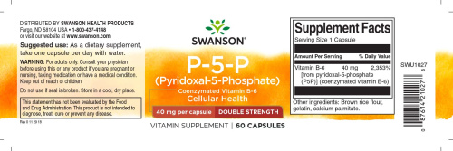 P-5-P 40 mg (Pyridoxal-5-Phosphate) Пиридоксаль-5-фосфат 40 мг 60 капсул (Swanson) фото 3