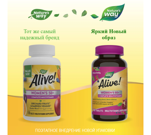Alive! Women’s 50+ Complete Multivitamin (витамины для женщин старше 50 лет) 110 табл (Nature's Way) фото 2