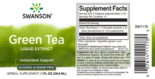 Green Tea Liquid Extract (Жидкий Экстракт Зеленого Чая) 29.6 мл (Swanson) фото 2
