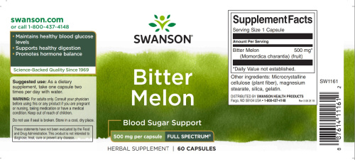 Bitter Melon 500 mg (Горькая дыня) 60 капсул (Swanson) фото 2