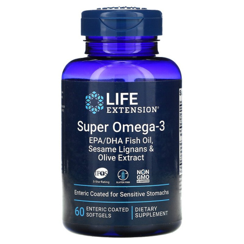 Super Omega-3 60 капсул покрытых кишечнорастворимой оболочкой (Life Extension)