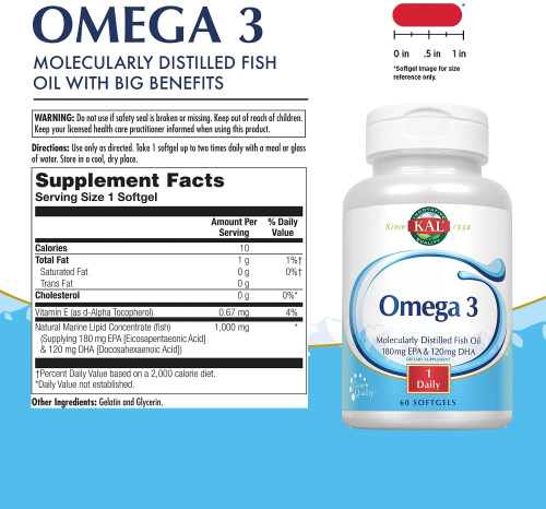 Omega-3 60 мягких капсул (KAL) фото 2