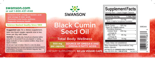 Black Cumin Seed Oil 500 mg (Масло семян черного тмина 500 мг) 60 вег капсул с жидкостью (Swanson) фото 3