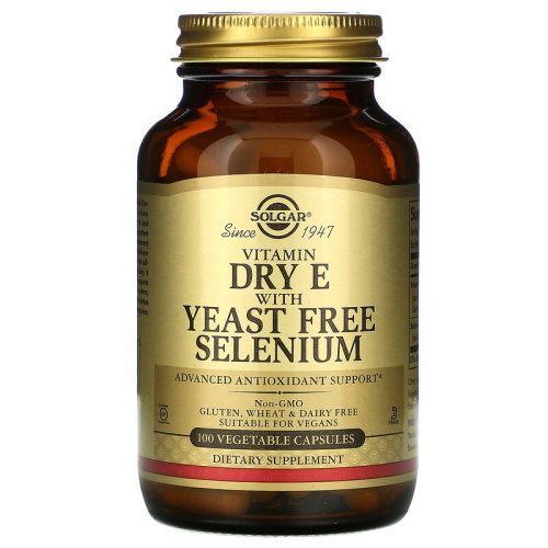 Dry E with Yeast Free Selenium (Сухая форма витамина Е с бездрожжевым селеном) 100 капсул (Solgar)