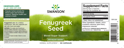 Fenugreek Seed 610 mg (Семена пажитника 610 мг) 90 капсул (Swanson) фото 3
